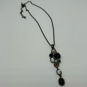 Lia Sophia Gravity Black, Gray, & Clear Glass Stones Pendant Hematite Necklace